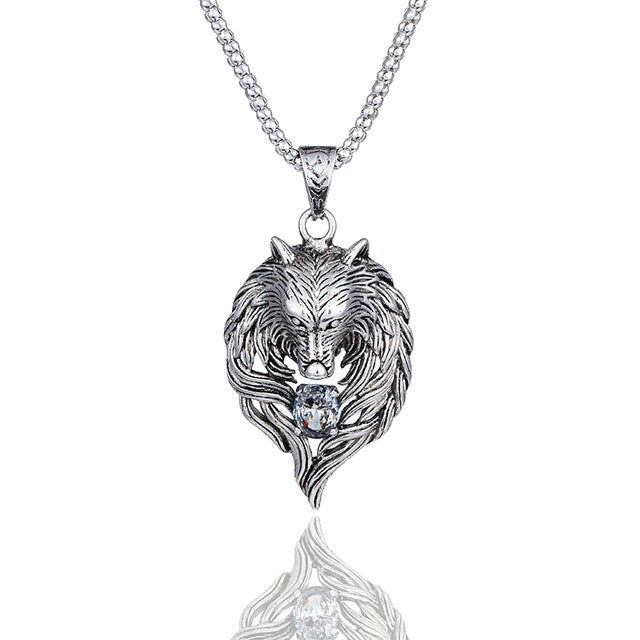 Wolf Head Necklace Silv.