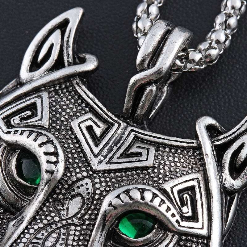 Green Crystal Wolf Head Necklace