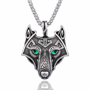 Green Crystal Wolf Head Necklace